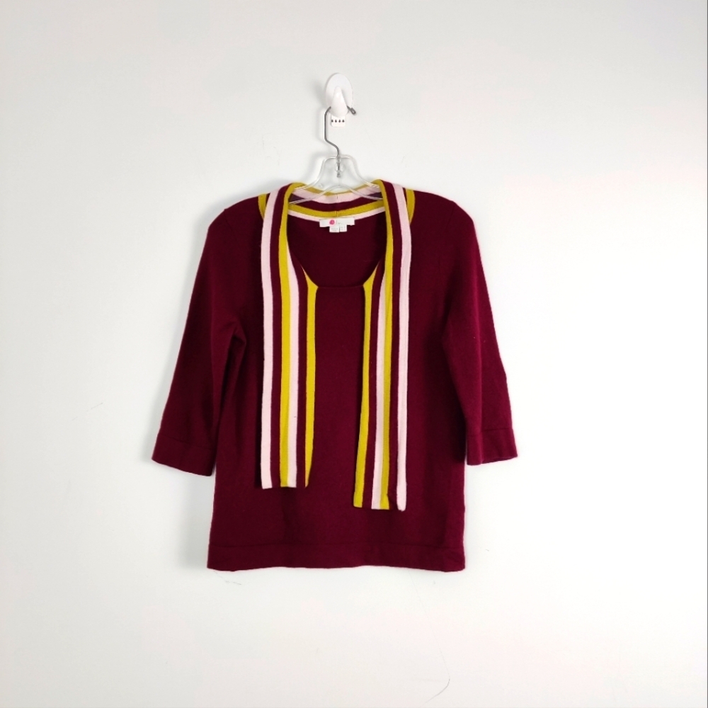 Women's Boden Maroon and Yellow Striped Wool Cashmere Sweater - Size US 8